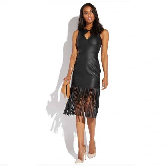 faux leather fringe dress Coconut Faux Leather Fringe Mini Dress with Belt